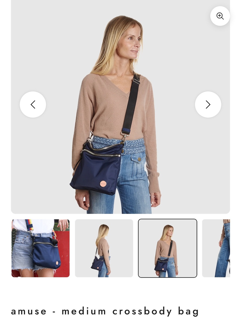 Shorty Love: Muse Navy Medium Crossbody Bag with Black Strap